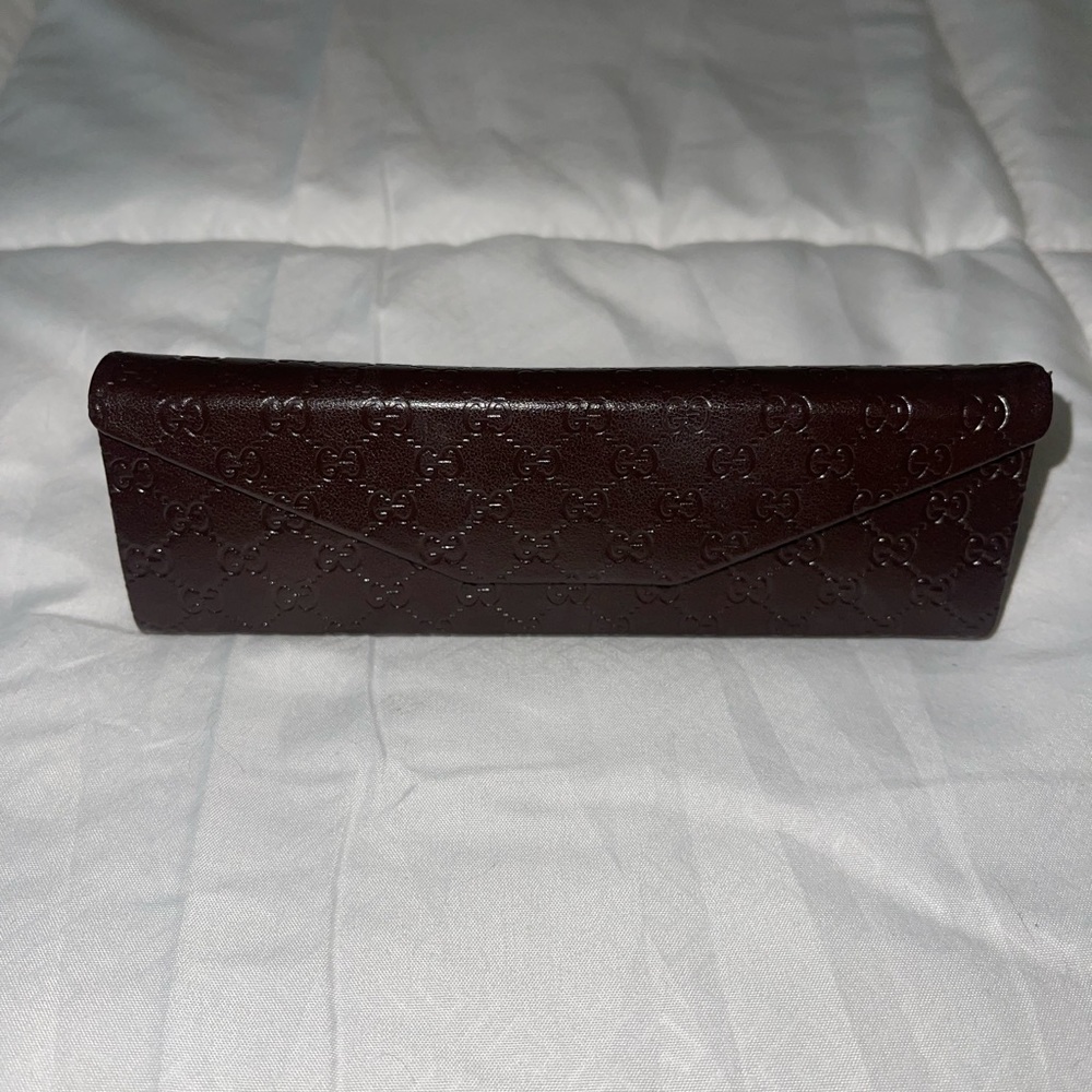 New Authentic GUCCI Sunglasses Case Foldable TriFold Brown Faux Leather